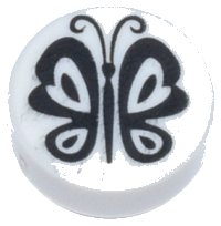 LEGO part Tile, Round 1 x 1 with Black Butterfly Pattern 98138pb403