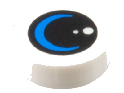 LEGO part Tile, Round 1 x 1 with Black Lens / Circle with Dots and Blue Crescent Moon Pattern (98138pb408)