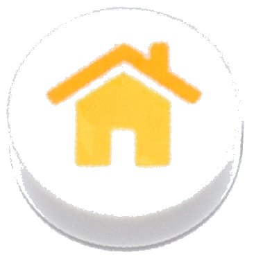 LEGO part Tile, Round 1 x 1 with Yellow House with Bright Light Orange Roof and Chimney Pattern (98138pb434)