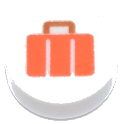 LEGO part Tile, Round 1 x 1 with Reddish Orange Suitcase with Dark Orange Handle Pattern (98138pb435)