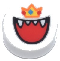LEGO part Tile, Round 1 x 1 with Open Mouth with Teeth and Tongue, Orange and Yellow Crown with Red and Blue Diamonds Pattern (Super Mario King Boo) 98138pb462