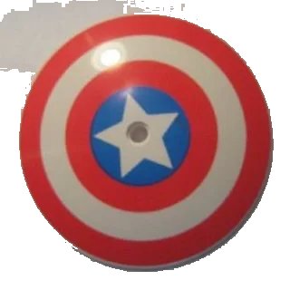 LEGO onderdeel Dish 9 x 9 Inverted (Radar) with Red Concentric Rings, Star in Blue Circle Pattern (Captain America Shield) (98606pb001)