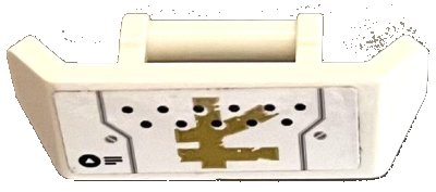 LEGO part Vehicle, Spoiler with Bar Handle with Black Dots, Light Bluish Gray Bent Lines and Screws and Gold Ninjago Logogram Letter L Pattern (Sticker) - Set 70676 (98834pb39)