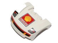 LEGO part Vehicle, Mudguard 3 x 4 x 1 2/3 Curved Front with Headlights and Grille with Red and Yellow Trim, Shell Logo, 'MonteShell' Pattern (Sticker) - Set 30192 98835pb004s