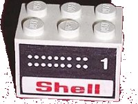 LEGO onderdeel Stickered Assembly 3 x 2 x 1 2/3 with Shell Tank Number 1 Pattern on Both Sides (Stickers) - Set 6610 - 2 Plate 2 x 3, 1 Brick 1 x 2, 1 Brick 1 x 3, 1 Brick, Modified 1 x 1 with Headlight BA001pb04