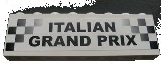 LEGO part Stickered Assembly 8 x 1 x 2 with Black and White Checkered Stripes and 'ITALIAN GRAND PRIX' Pattern (Sticker) - Set 8672 - 2 Brick 1 x 8 (BA009pb08)