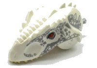LEGO part Dinosaur Head Indominus rex/Giganotosaurus with Pin, Tan Teeth, Red Eyes, and Dark Bluish Gray Scales Pattern IRexHeadc01pb01