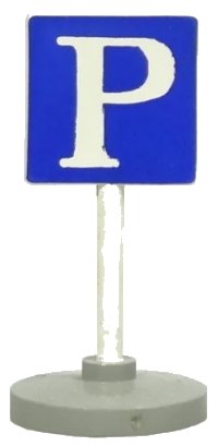 LEGO part Road Sign with Post, Square with Parking 'P' Pattern, Type 2 Base bb0139pb01c02