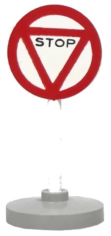 LEGO onderdeel Road Sign with Post, Round with Triangle Stop Pattern, Type 2 Base (bb0140pb03c02)