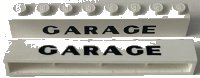 LEGO part Brick 1 x 8 without Bottom Tubes with Cross Side Supports with Black 'GARAGE' Sans-Serif Thick Pattern, Plain 'G' crssprt01pb012