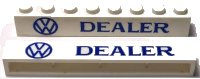 LEGO part Brick 1 x 8 without Bottom Tubes with Cross Side Supports with Blue 'VW DEALER' Pattern crssprt01pb013