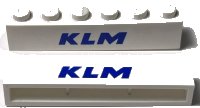LEGO onderdeel Brick 1 x 6 without Bottom Tubes with Cross Side Supports with Blue 'KLM' Pattern crssprt02pb003