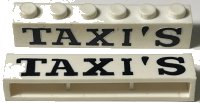 LEGO part Brick 1 x 6 without Bottom Tubes with Cross Side Supports with Black 'TAXI'S' Serif Bold Large Pattern crssprt02pb014