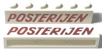 LEGO onderdeel Brick 1 x 6 without Bottom Tubes with Cross Side Supports with Red 'POSTERIJEN' Slanted Pattern crssprt02pb019