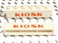 LEGO onderdeel Brick 1 x 6 without Bottom Tubes with Cross Side Supports with Red 'KIOSK' Bold Pattern crssprt02pb021