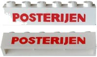 LEGO onderdeel Brick 1 x 6 without Bottom Tubes with Cross Side Supports with Red 'POSTERIJEN' Bold Pattern crssprt02pb040