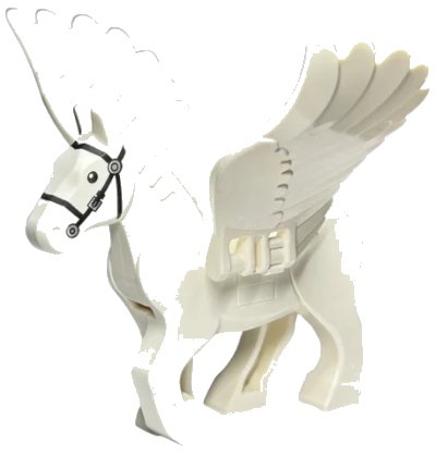 LEGO onderdeel Pegasus, Movable Legs with Black Eyes, White Pupils and Single Buckle Black Bridle Pattern (pegasus02)