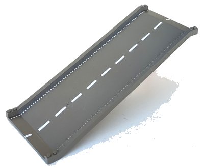 LEGO onderdeel Baseplate, Road 32 x 16 Ramp, Inclined with White Center Stripe Pattern (30477px1)