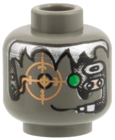 LEGO onderdeel Minifigure, Head Alien with Silver Hair, Copper Eyegrid and Headset Pattern (3626px31)