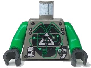 LEGO onderdeel Torso Space Insectoids Silver Logo on Black Panels, 2 Silver Panels Pattern / Green Arms / Black Hands (973pb0082c01)