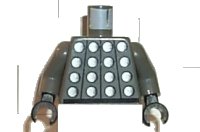 LEGO part Torso Studded Armor with Silver Circles, Black Belt, White Number 1 on Back Pattern / Dark Gray Arms / Black Hands 973pb0083c01