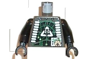 LEGO onderdeel Torso Space Insectoids Green Circuitry, Silver Hose on Sides Pattern / Black Arms / Black Hands (973pb0200c01)
