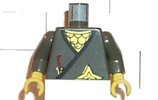 LEGO onderdeel Torso Castle Ninja Wrap, Brown Dagger, Gold Star, Gold Scale Mail Pattern / Dark Gray Arms / Yellow Hands (973pb0240c03)