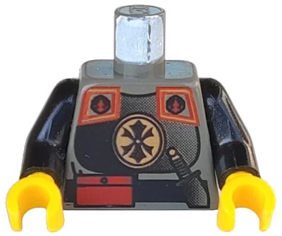 LEGO onderdeel Torso Adventurers Orient Chinese Guard with Belt with Red Pocket and Knife Pattern / Black Arms / Yellow Hands (973pb0273c01)