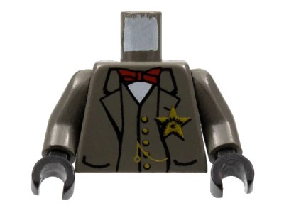 LEGO onderdeel Torso Western Sheriff Star Badge, Vest, Red Bow Tie and Watch Fob Pattern (Sheriff) / Dark Gray Arms / Black Hands (973px161c01)
