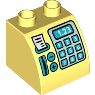 LEGO onderdeel Duplo, Brick 2 x 2 x 1 1/2 Slope Curved with Cash Register, Card Reader, Receipt, and '1.23' Pattern (11170pb07)