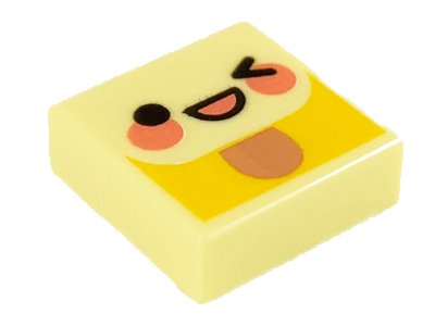 LEGO part Tile 1 x 1 with Emoji Face, Left Wink, Coral Mouth and Cheeks Pattern (3070pb202)