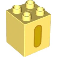 LEGO onderdeel Duplo, Brick 2 x 2 x 2 with Yellow Capital Letter I with Bright Light Orange Outline Pattern (31110pb152)