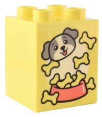 LEGO onderdeel Duplo, Steen 2 x 2 x 2 met Light Bluish Gray en Wit Puppy Gezicht, Coral Voederschaal, en Beenderen Patroon 31110pb184