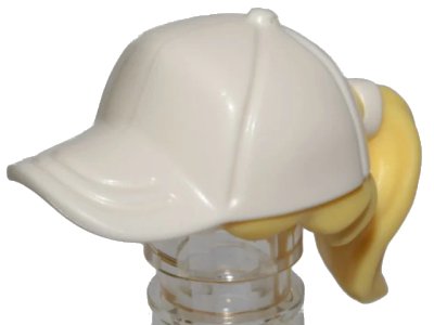 LEGO onderdeel Minifigure, Hair Combo, Hair with Hat, Ponytail with Molded White Ball Cap Pattern (35660pb03)