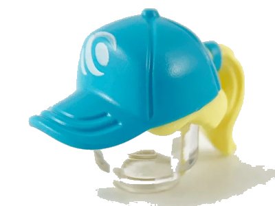 LEGO onderdeel Minifigure, Hair Combo, Hair with Hat, Ponytail with Molded Medium Azure Ball Cap and Printed White Wave Logo Pattern (35660pb07)