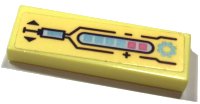 LEGO part Tile 1 x 3 with Metallic Light Blue and Metallic Pink Thermometer, Black Plus Sign (+), Minus Sign (-), Triangles and Lines Pattern (Sticker) - Set 41329 63864pb214