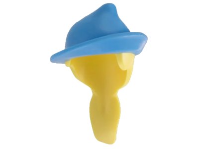 LEGO onderdeel Minifigure, Hair Combo, Hair with Hat, Long Ponytail with Molded Medium Blue Lopsided Hat with Brim Pattern (65513pb01)