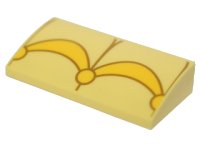 LEGO part Slope, Curved 2 x 4 x 2/3 with Bottom Tubes with Yellow Arches and Circle Pattern 88930pb076