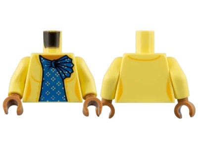 LEGO onderdeel Torso Female Jacket, Medium Nougat Neck, Blue Shirt with Ruffle, Flowers Pattern / Bright Light Yellow Arms / Medium Nougat Hands (973pb4931c01)