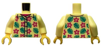 LEGO onderdeel Torso Shirt with Buttons, Magenta Flowers and Dark Turquoise Leaves over Undershirt Pattern / Bright Light Yellow Arms / Yellow Hands (973pb5666c01)
