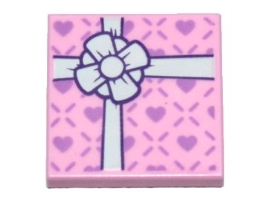 LEGO onderdeel Tile, Modified 2 x 2 Inverted with Gift Wrap White Bow and Small Lavender Hearts Pattern (11203pb035)