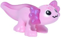 LEGO part Salamander, Friends Style, Axolotl with Molded Satin Trans-Dark Pink Fin and Gills and Printed Black Eyes and Mouth, Dark Pink Spots Pattern 114542pb01