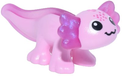LEGO onderdeel Salamander, Friends Style, Axolotl with Molded Satin Trans-Dark Pink Fin and Gills and Printed Black Eyes and Mouth, Dark Pink Spots Pattern (114542pb01)