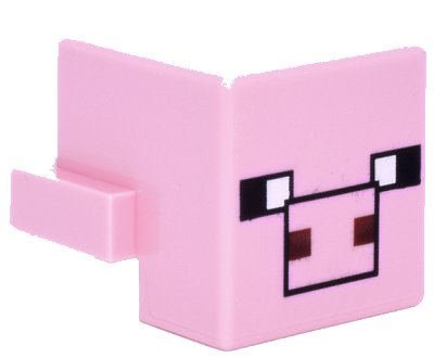 LEGO part Creature Head Pixelated with Black Eyes and Plain Snout with Black Outline and Dark Red Square Nostrils Pattern (Minecraft Pig) (19727pb015)