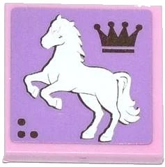 LEGO onderdeel Tile 2 x 2 with Crown and White Rearing Horse Facing Left Pattern (Sticker) - Set 3185 (3068pb0785L)