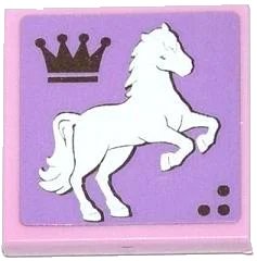 LEGO onderdeel Tile 2 x 2 with Crown and White Rearing Horse Facing Right Pattern (Sticker) - Set 3185 (3068pb0785R)