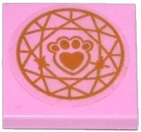 LEGO part Tile 2 x 2 with Gold Paw Print with Heart and Circular Geometric Pattern (Sticker) - Set 41142 3068pb0986