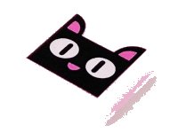 LEGO part Tile 1 x 1 with Black Cat Head / Face, White Eyes, and Dark Pink Ears and Nose Pattern 3070pb141