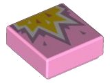 LEGO part Tile 1 x 1 with Metallic Pink, White, and Yellow Explosion Pattern 3070pb165