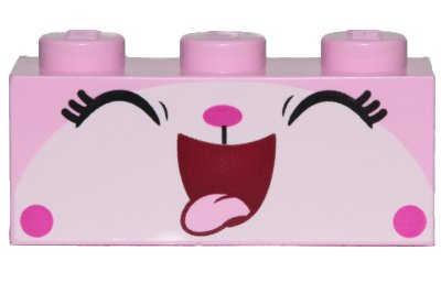 LEGO part Brick 1 x 3 with Kitty Cat Face Wide Open Mouth Smile with Tongue Out Pattern (3622pb103)